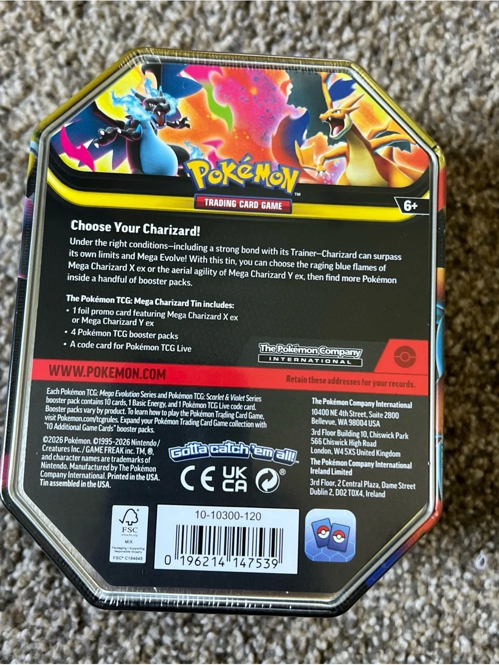 Pokemon TCG Mega Charizard Y EX Tin 4 Booster Packs & Charizard Promo Sealed